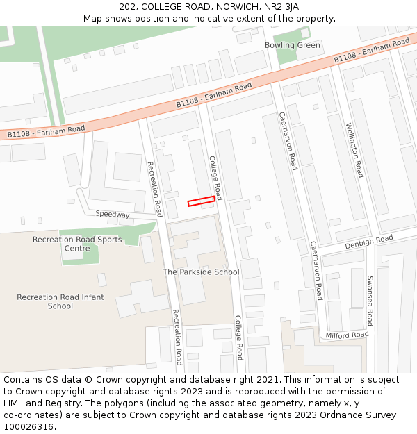 202, COLLEGE ROAD, NORWICH, NR2 3JA: Location map and indicative extent of plot