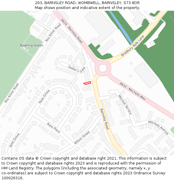 203, BARNSLEY ROAD, WOMBWELL, BARNSLEY, S73 8DR: Location map and indicative extent of plot