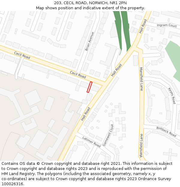 203, CECIL ROAD, NORWICH, NR1 2PN: Location map and indicative extent of plot