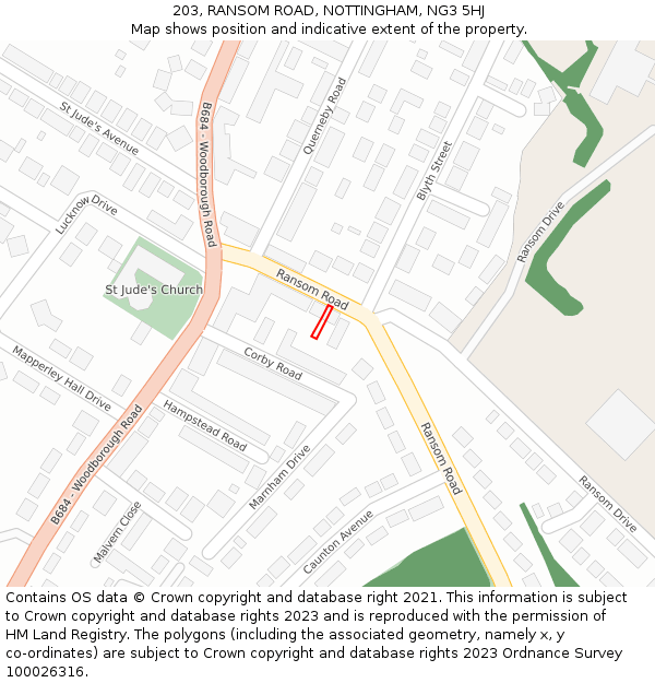 203, RANSOM ROAD, NOTTINGHAM, NG3 5HJ: Location map and indicative extent of plot