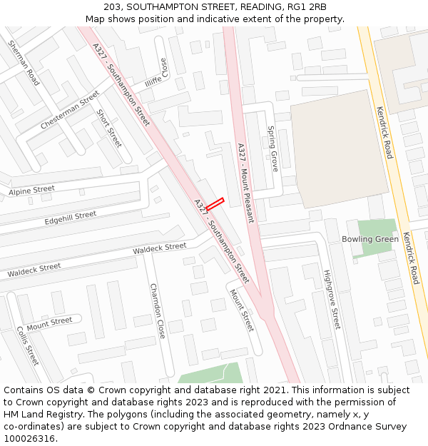 203, SOUTHAMPTON STREET, READING, RG1 2RB: Location map and indicative extent of plot