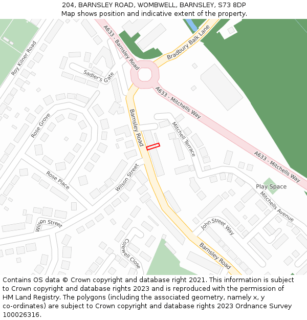 204, BARNSLEY ROAD, WOMBWELL, BARNSLEY, S73 8DP: Location map and indicative extent of plot