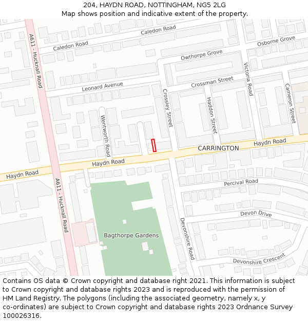 204, HAYDN ROAD, NOTTINGHAM, NG5 2LG: Location map and indicative extent of plot