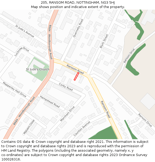 205, RANSOM ROAD, NOTTINGHAM, NG3 5HJ: Location map and indicative extent of plot