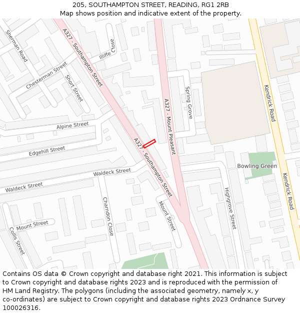 205, SOUTHAMPTON STREET, READING, RG1 2RB: Location map and indicative extent of plot