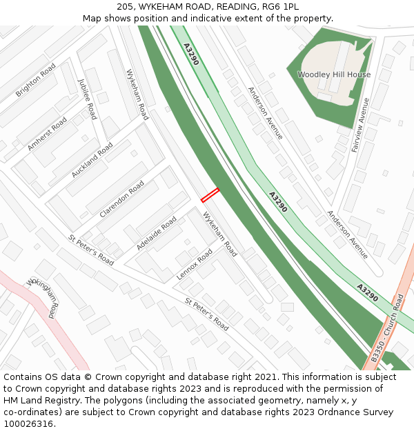 205, WYKEHAM ROAD, READING, RG6 1PL: Location map and indicative extent of plot
