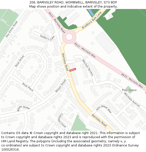 206, BARNSLEY ROAD, WOMBWELL, BARNSLEY, S73 8DP: Location map and indicative extent of plot