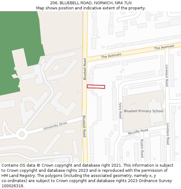 206, BLUEBELL ROAD, NORWICH, NR4 7LN: Location map and indicative extent of plot