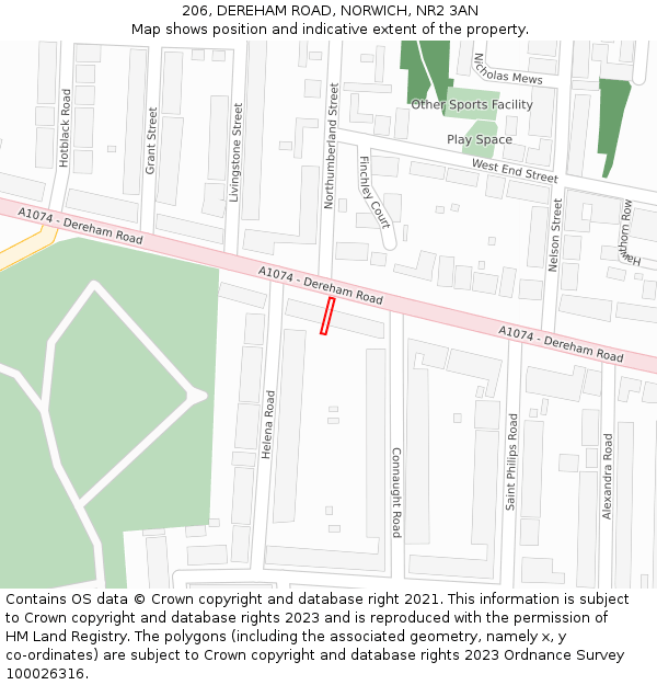 206, DEREHAM ROAD, NORWICH, NR2 3AN: Location map and indicative extent of plot