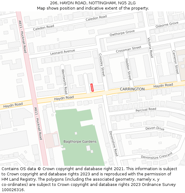 206, HAYDN ROAD, NOTTINGHAM, NG5 2LG: Location map and indicative extent of plot