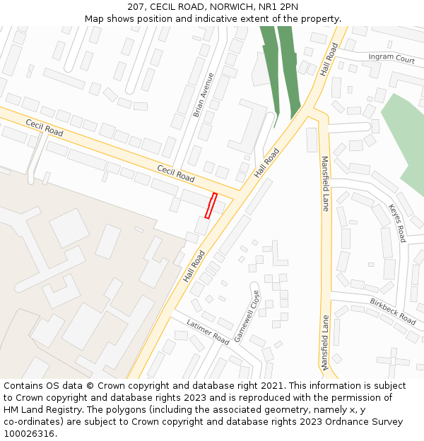 207, CECIL ROAD, NORWICH, NR1 2PN: Location map and indicative extent of plot