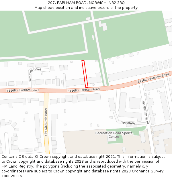 207, EARLHAM ROAD, NORWICH, NR2 3RQ: Location map and indicative extent of plot