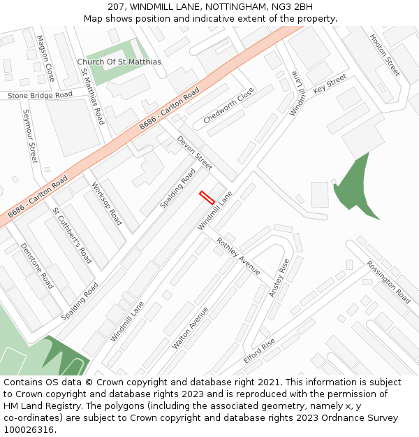 207, WINDMILL LANE, NOTTINGHAM, NG3 2BH: Location map and indicative extent of plot