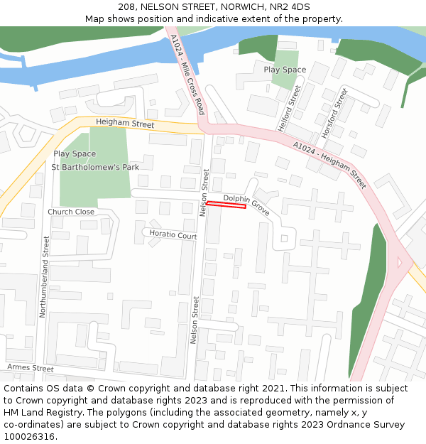 208, NELSON STREET, NORWICH, NR2 4DS: Location map and indicative extent of plot
