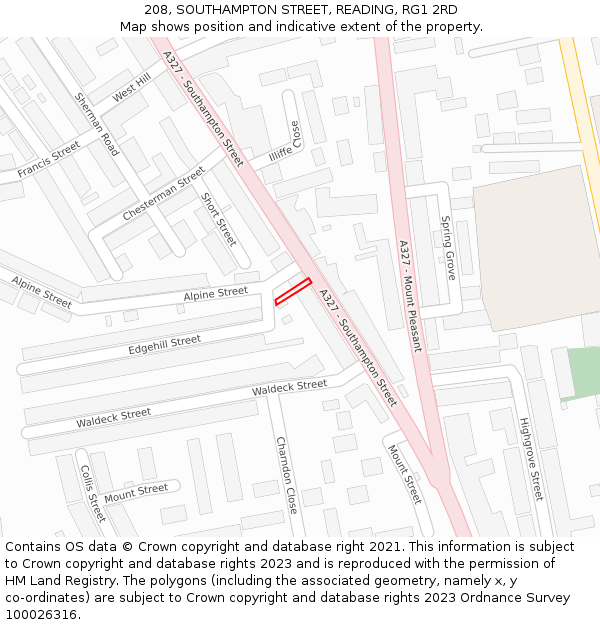 208, SOUTHAMPTON STREET, READING, RG1 2RD: Location map and indicative extent of plot