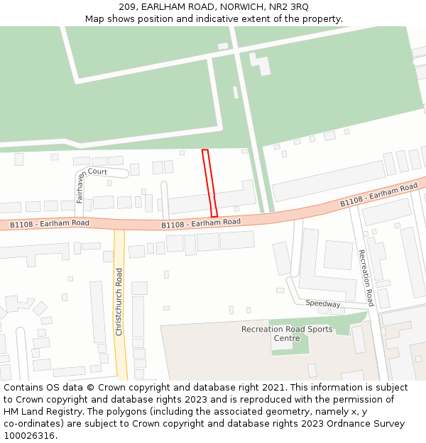 209, EARLHAM ROAD, NORWICH, NR2 3RQ: Location map and indicative extent of plot