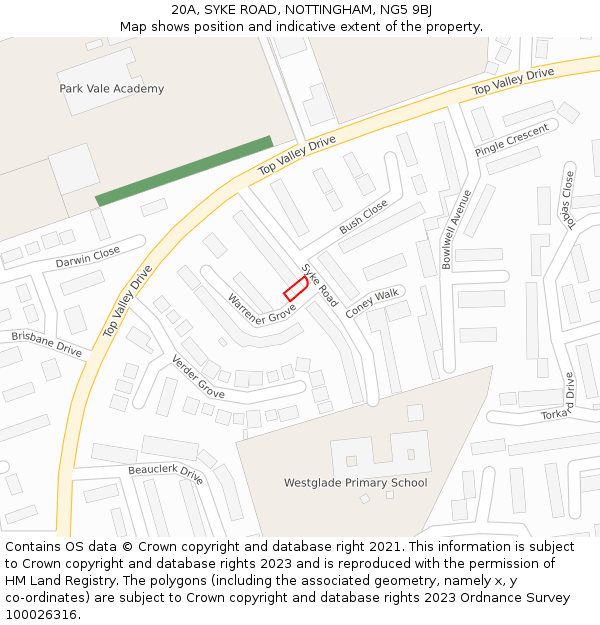 20A, SYKE ROAD, NOTTINGHAM, NG5 9BJ: Location map and indicative extent of plot
