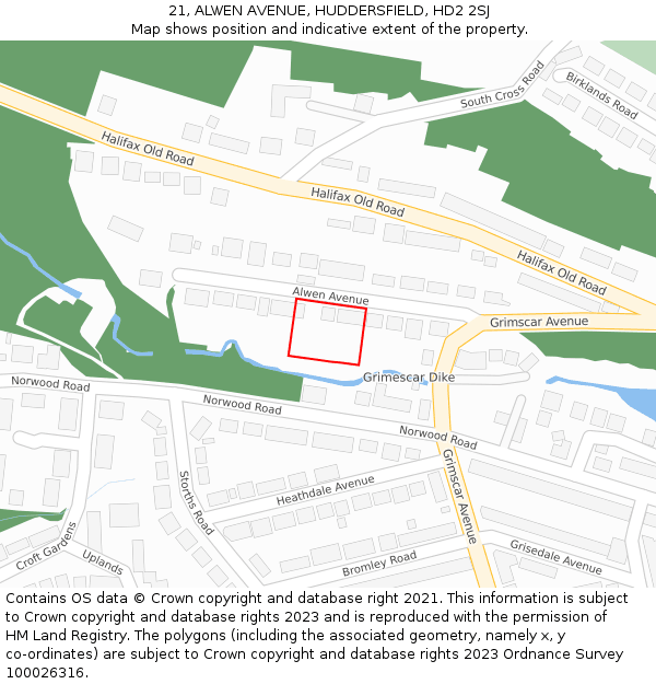 21, ALWEN AVENUE, HUDDERSFIELD, HD2 2SJ: Location map and indicative extent of plot