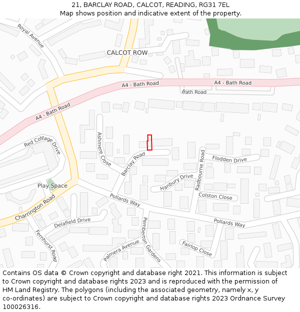 21, BARCLAY ROAD, CALCOT, READING, RG31 7EL: Location map and indicative extent of plot