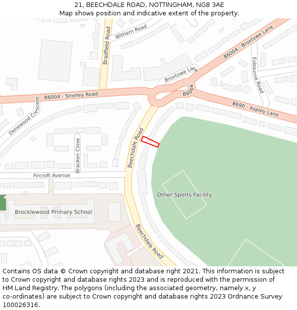 21, BEECHDALE ROAD, NOTTINGHAM, NG8 3AE: Location map and indicative extent of plot