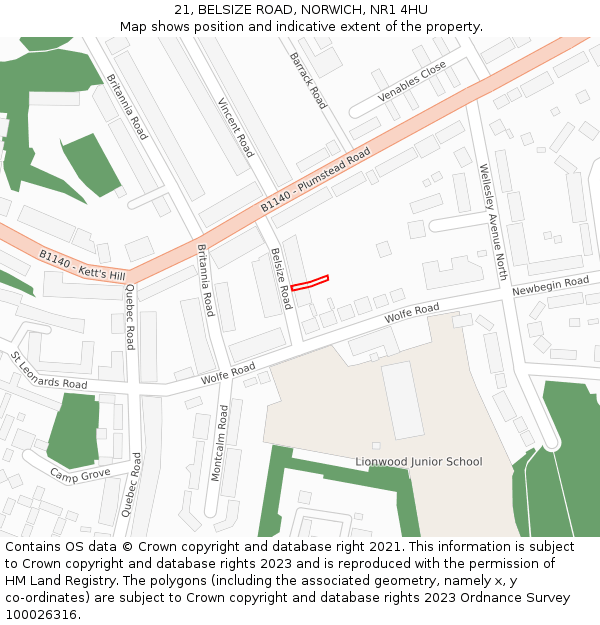 21, BELSIZE ROAD, NORWICH, NR1 4HU: Location map and indicative extent of plot