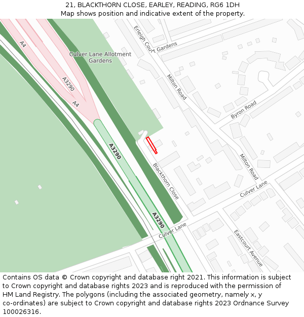 21, BLACKTHORN CLOSE, EARLEY, READING, RG6 1DH: Location map and indicative extent of plot