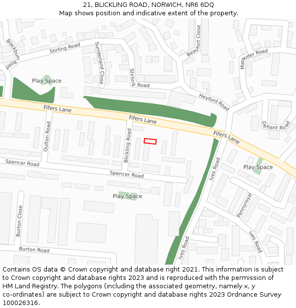 21, BLICKLING ROAD, NORWICH, NR6 6DQ: Location map and indicative extent of plot