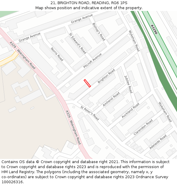 21, BRIGHTON ROAD, READING, RG6 1PS: Location map and indicative extent of plot