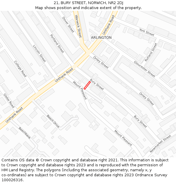 21, BURY STREET, NORWICH, NR2 2DJ: Location map and indicative extent of plot