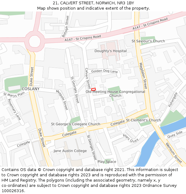 21, CALVERT STREET, NORWICH, NR3 1BY: Location map and indicative extent of plot
