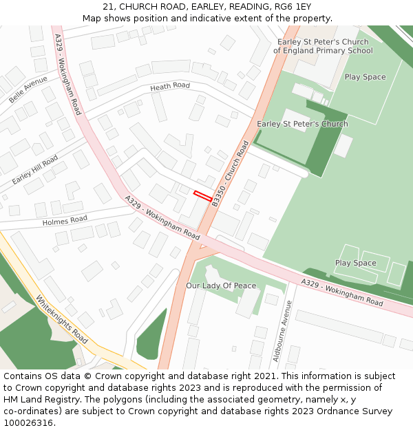 21, CHURCH ROAD, EARLEY, READING, RG6 1EY: Location map and indicative extent of plot
