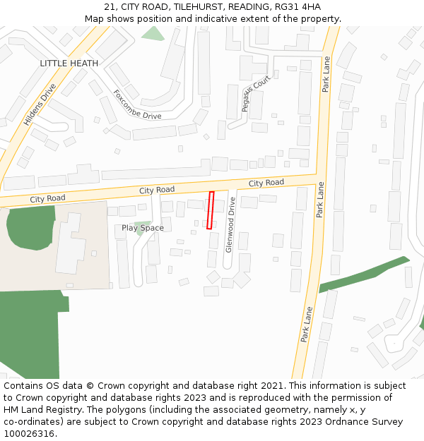 21, CITY ROAD, TILEHURST, READING, RG31 4HA: Location map and indicative extent of plot