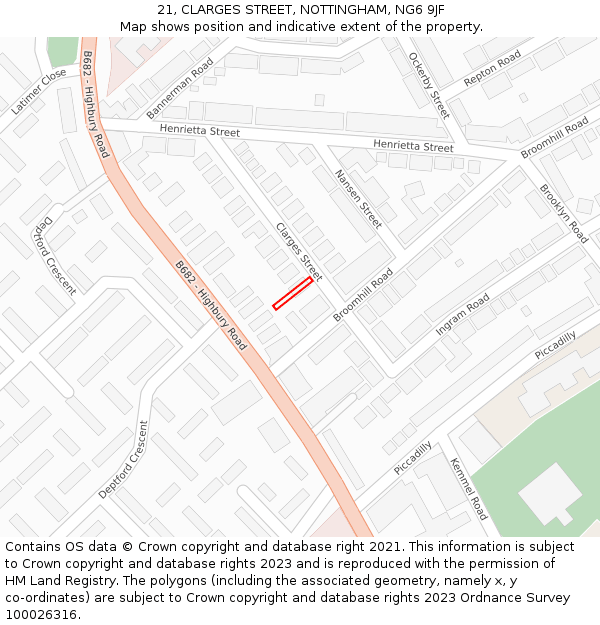 21, CLARGES STREET, NOTTINGHAM, NG6 9JF: Location map and indicative extent of plot
