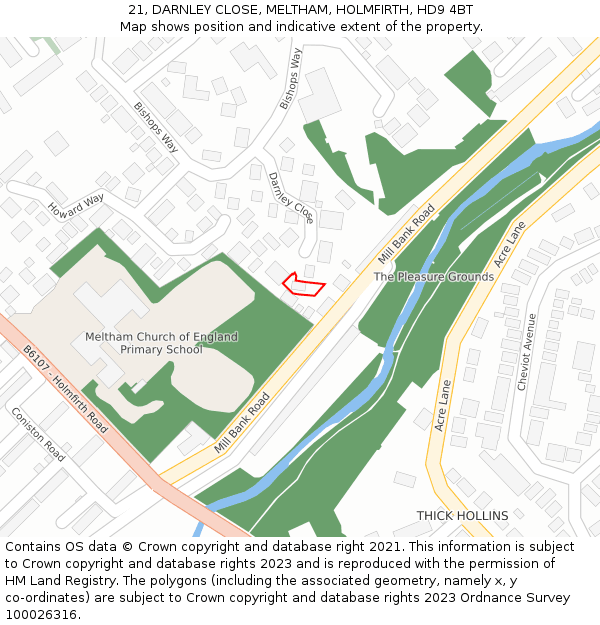 21, DARNLEY CLOSE, MELTHAM, HOLMFIRTH, HD9 4BT: Location map and indicative extent of plot