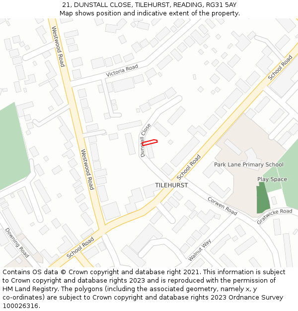 21, DUNSTALL CLOSE, TILEHURST, READING, RG31 5AY: Location map and indicative extent of plot