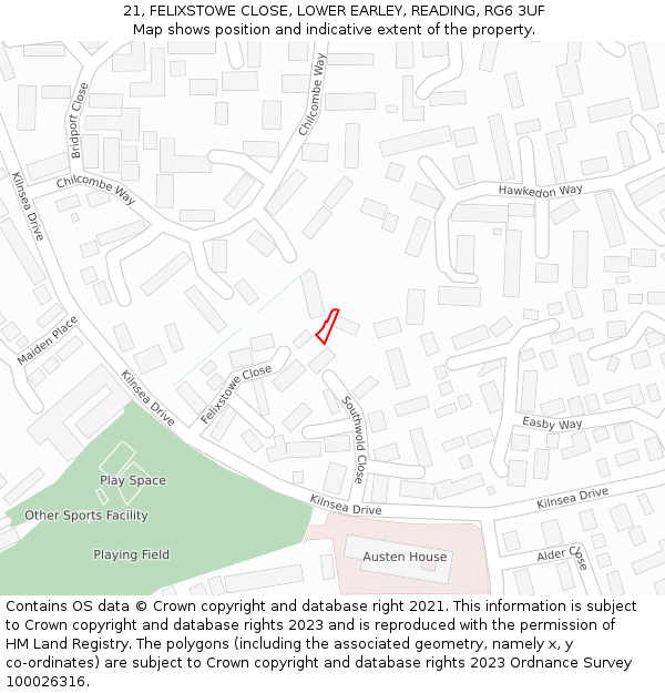 21, FELIXSTOWE CLOSE, LOWER EARLEY, READING, RG6 3UF: Location map and indicative extent of plot