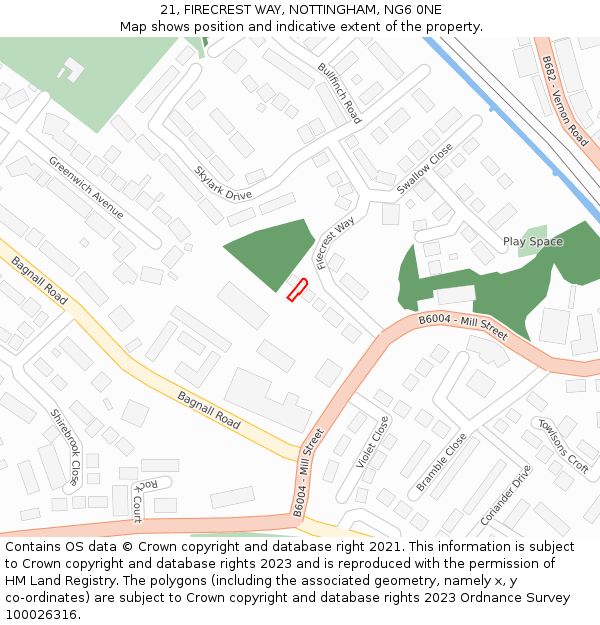 21, FIRECREST WAY, NOTTINGHAM, NG6 0NE: Location map and indicative extent of plot