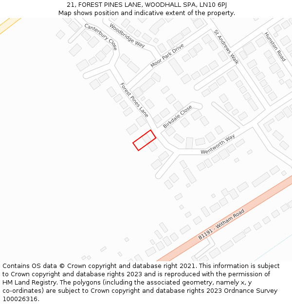21, FOREST PINES LANE, WOODHALL SPA, LN10 6PJ: Location map and indicative extent of plot