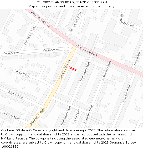 21, GROVELANDS ROAD, READING, RG30 2PN: Location map and indicative extent of plot