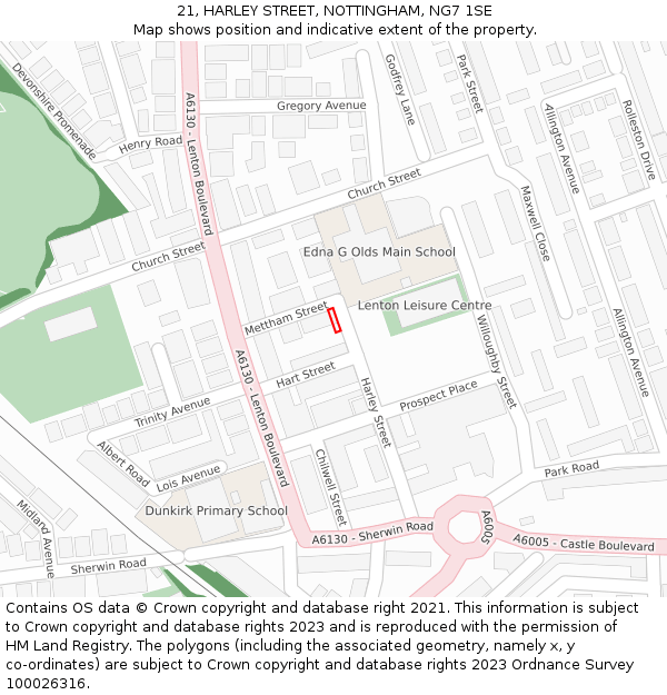 21, HARLEY STREET, NOTTINGHAM, NG7 1SE: Location map and indicative extent of plot