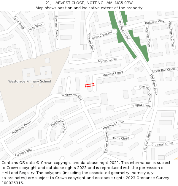 21, HARVEST CLOSE, NOTTINGHAM, NG5 9BW: Location map and indicative extent of plot