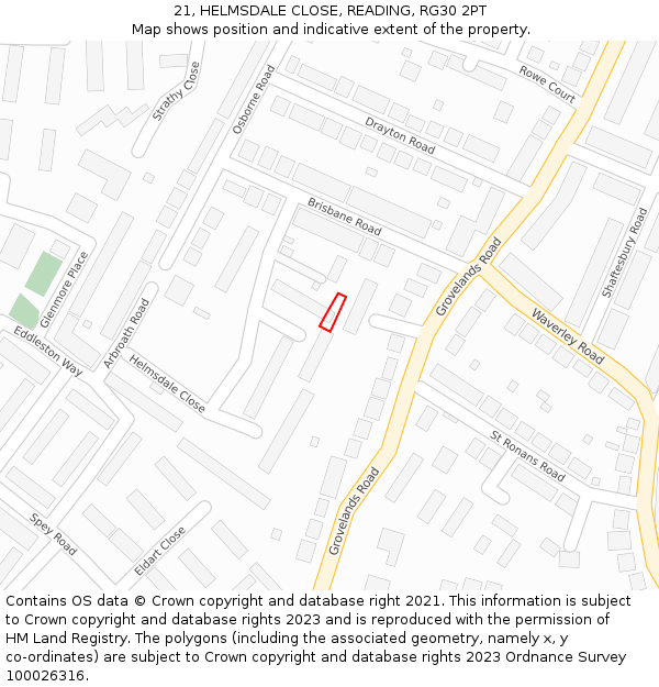 21, HELMSDALE CLOSE, READING, RG30 2PT: Location map and indicative extent of plot