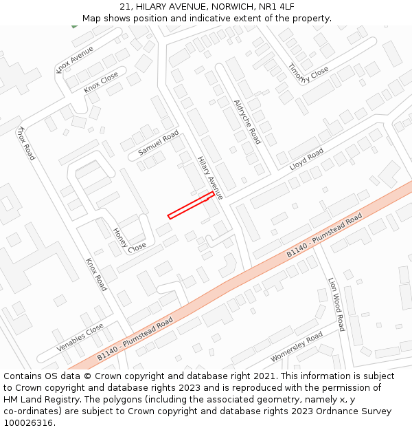 21, HILARY AVENUE, NORWICH, NR1 4LF: Location map and indicative extent of plot