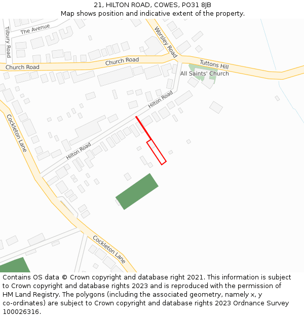 21, HILTON ROAD, COWES, PO31 8JB: Location map and indicative extent of plot