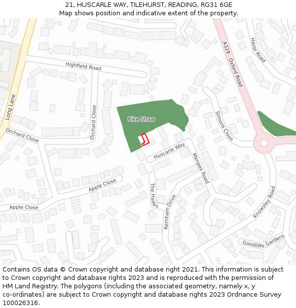 21, HUSCARLE WAY, TILEHURST, READING, RG31 6GE: Location map and indicative extent of plot