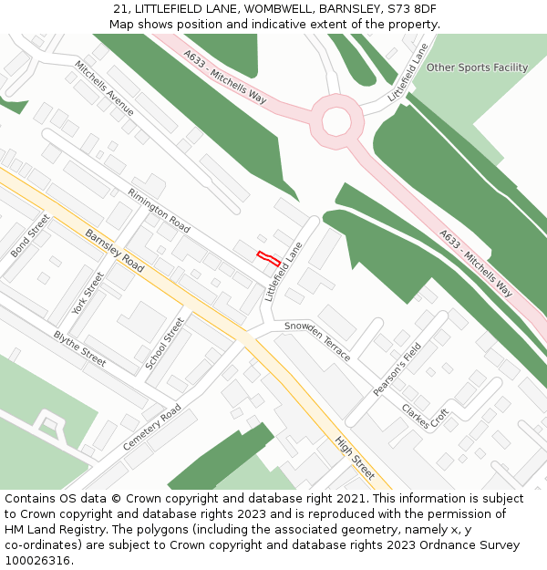 21, LITTLEFIELD LANE, WOMBWELL, BARNSLEY, S73 8DF: Location map and indicative extent of plot