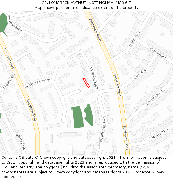 21, LONGBECK AVENUE, NOTTINGHAM, NG3 6LT: Location map and indicative extent of plot