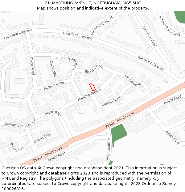 21, MARDLING AVENUE, NOTTINGHAM, NG5 5UG: Location map and indicative extent of plot