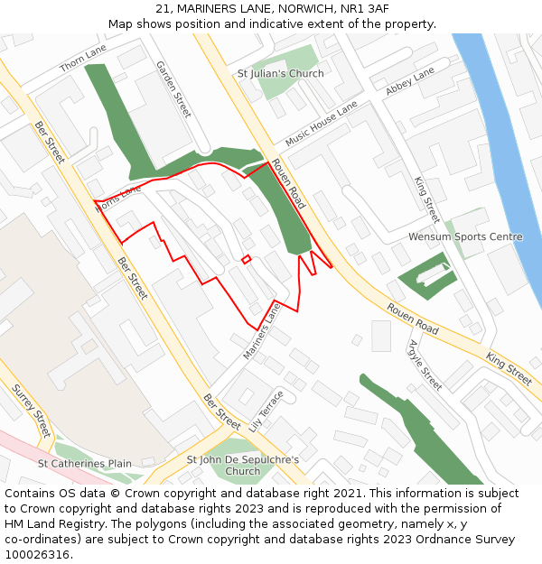 21, MARINERS LANE, NORWICH, NR1 3AF: Location map and indicative extent of plot