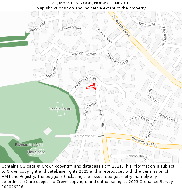 21, MARSTON MOOR, NORWICH, NR7 0TL: Location map and indicative extent of plot